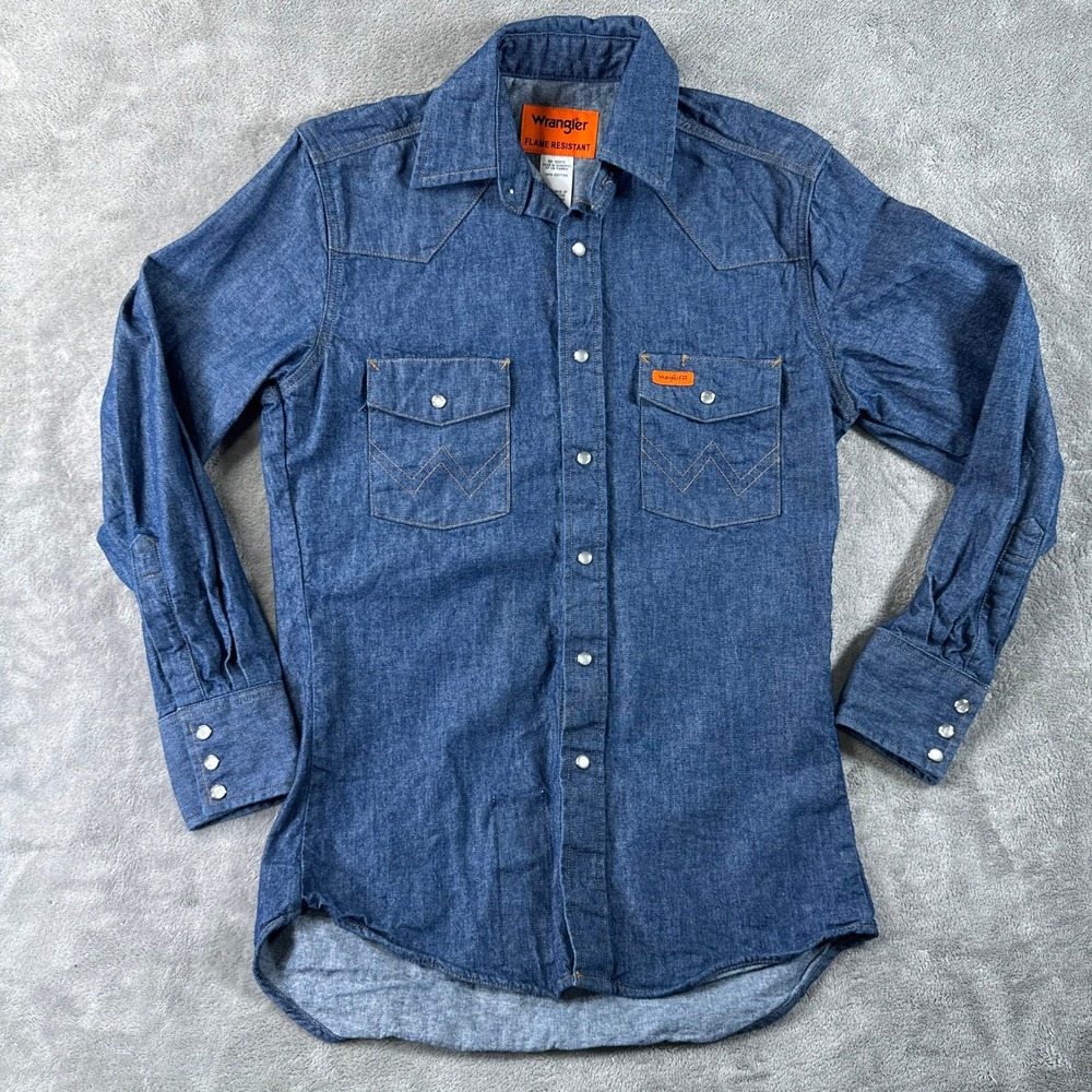 Wrangler Denim FR Pearl Snap Western Shirt Flame Resistant Work Men's Small